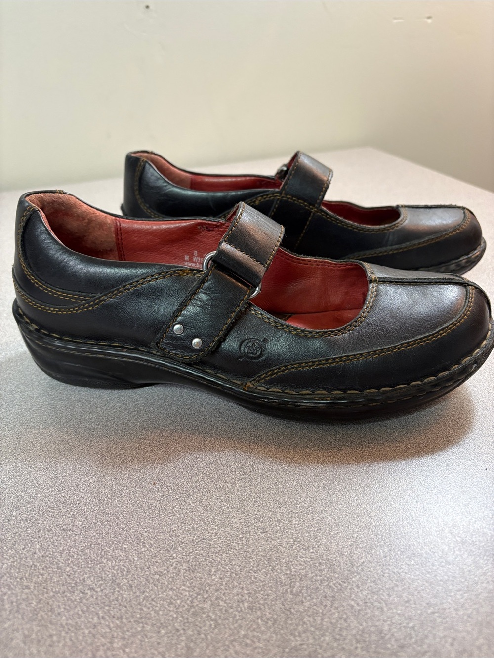 Born Black Leather Mary Jane Shoes with Red Interior